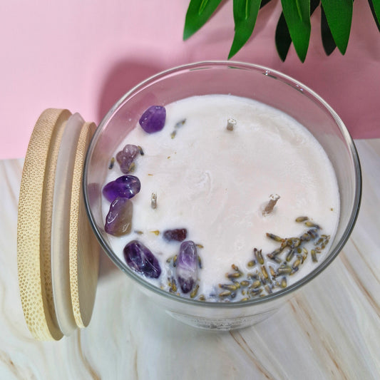Vela aromática “lavanda” grande con tapa de bambú 450gr.